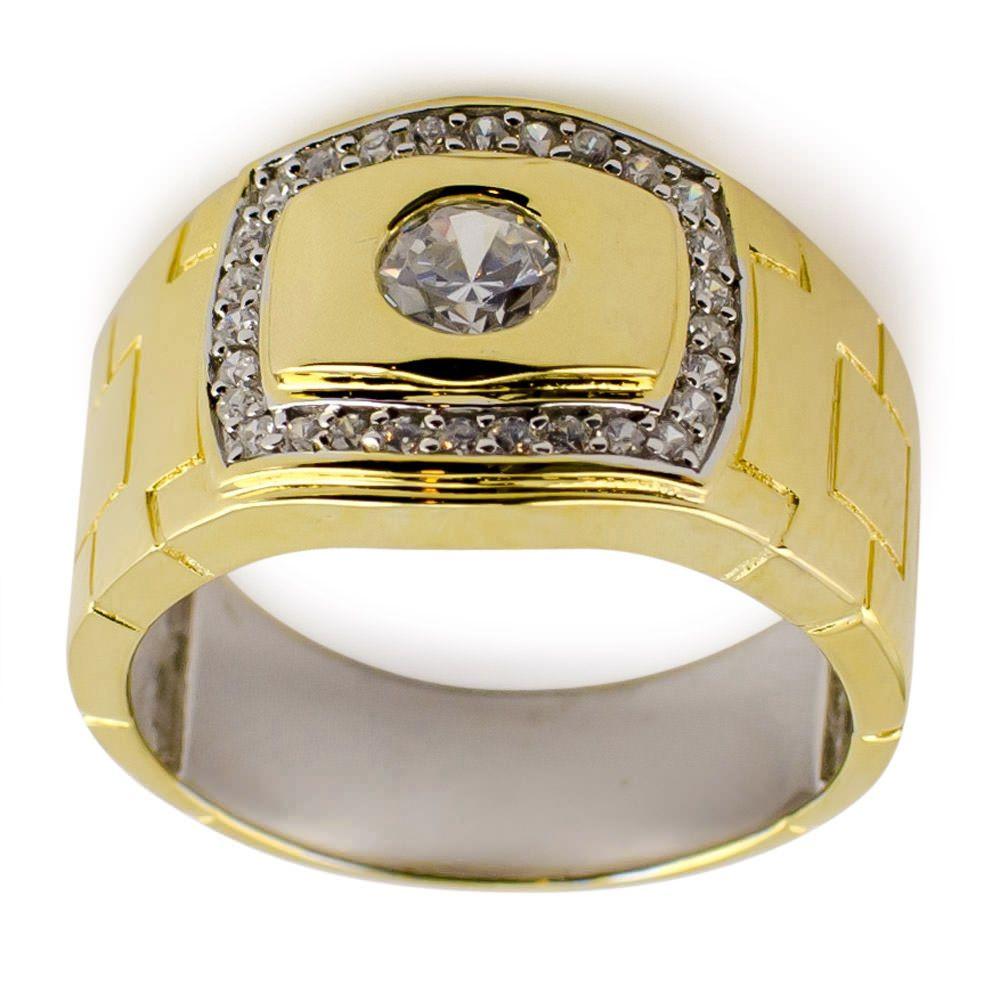 14 Karat Gold Plated Sterling Silver Men's Ring (Size 9) in Gold color