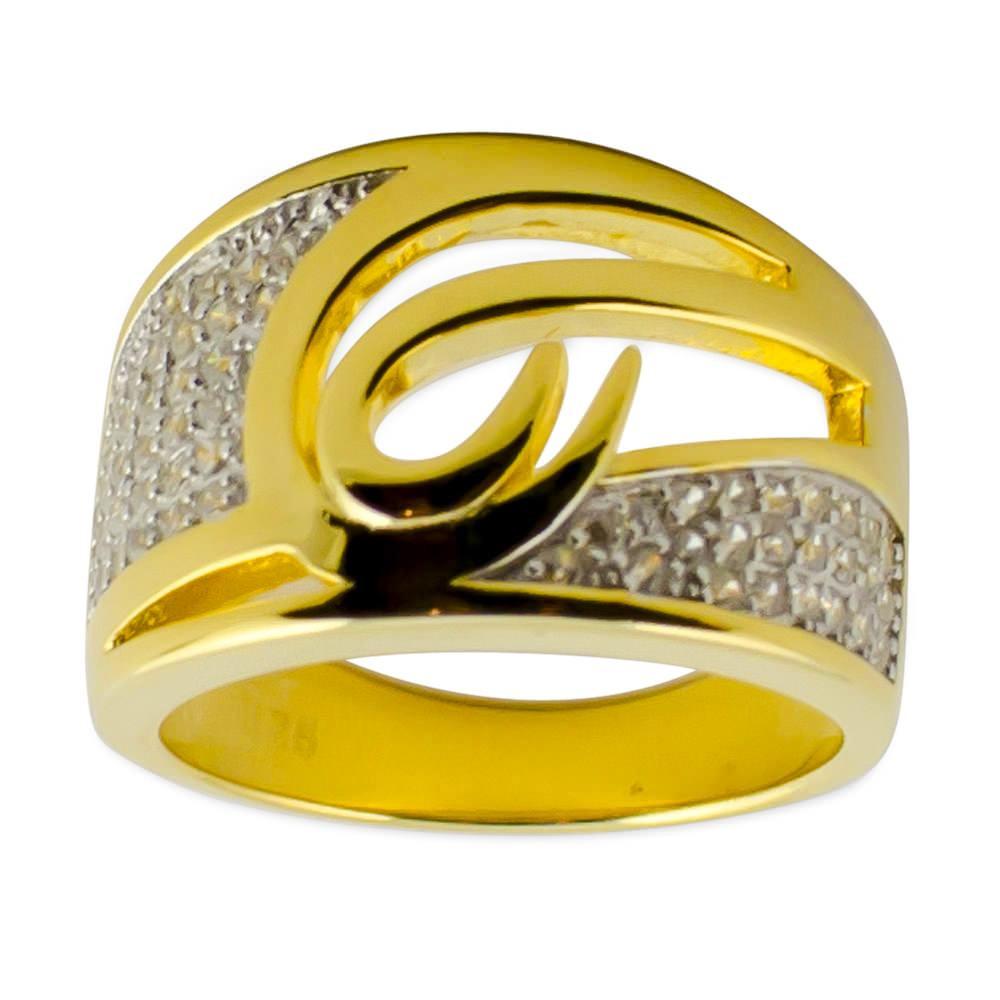 Vermeil CZ 14k Gold Plated Sterling Silver Ring (Size 6) in Gold color,  shape