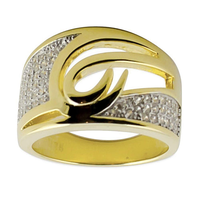 Vermeil CZ 14k Gold Plated Sterling Silver Ring (Size 7) in Gold color,  shape