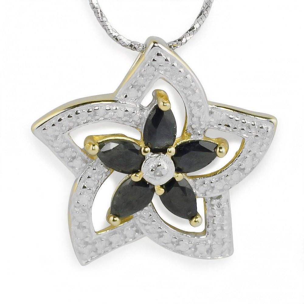 Preciada Black Sapphire White Diamond Sterling Silver Pendant in Silver color,  shape