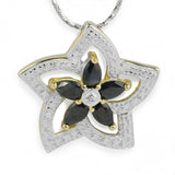 Preciada Black Sapphire White Diamond Sterling Silver Pendant in Silver color,  shape
