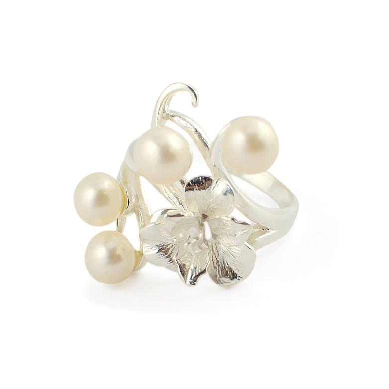 Flower Sterling Silver Ring (Size 8) in Silver color,  shape