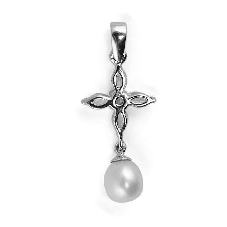 Marquise Cut Cubic Zirconia Rhodium Plated Sterling Silver Pendant in Silver color,  shape