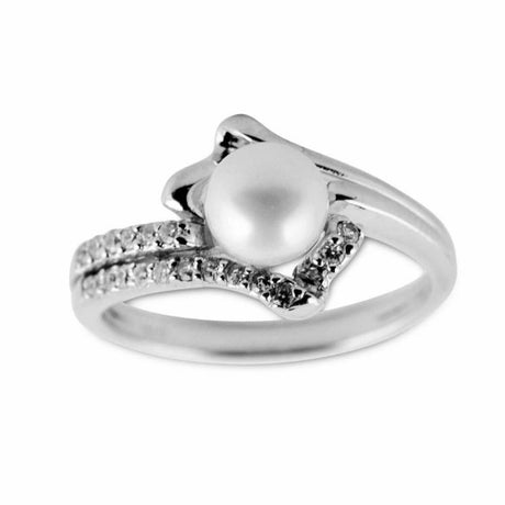 Fresh Water Pearl Sterling Silver Ring (Size 8) in Silver color,  shape