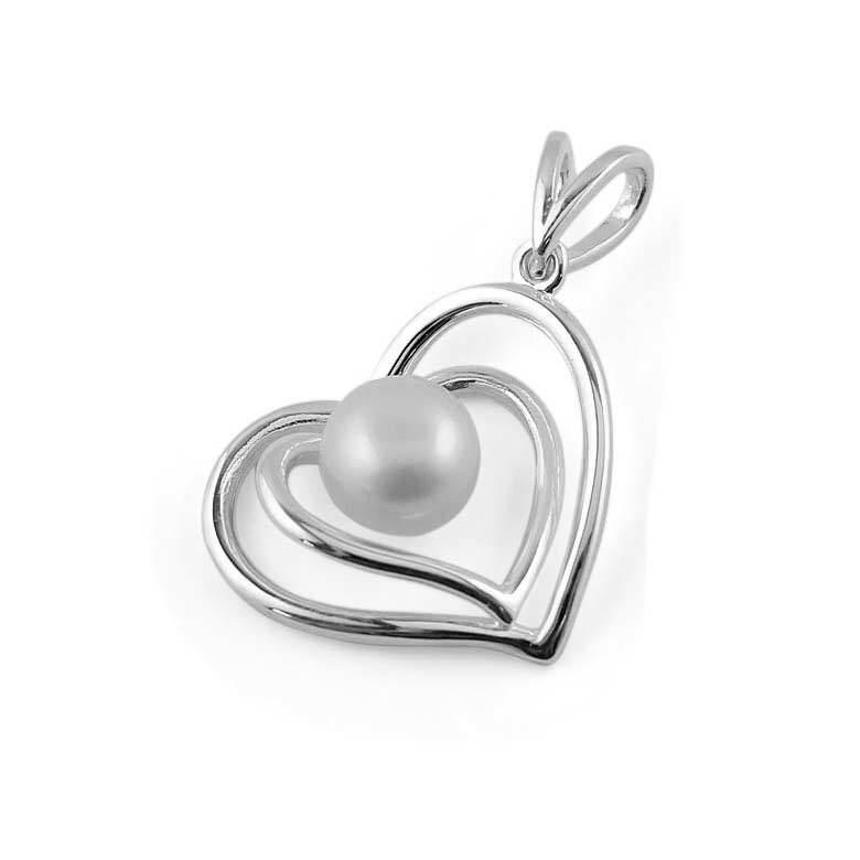 Sterling Silver Pearl Heart Sterling Silver Pendant in Silver color