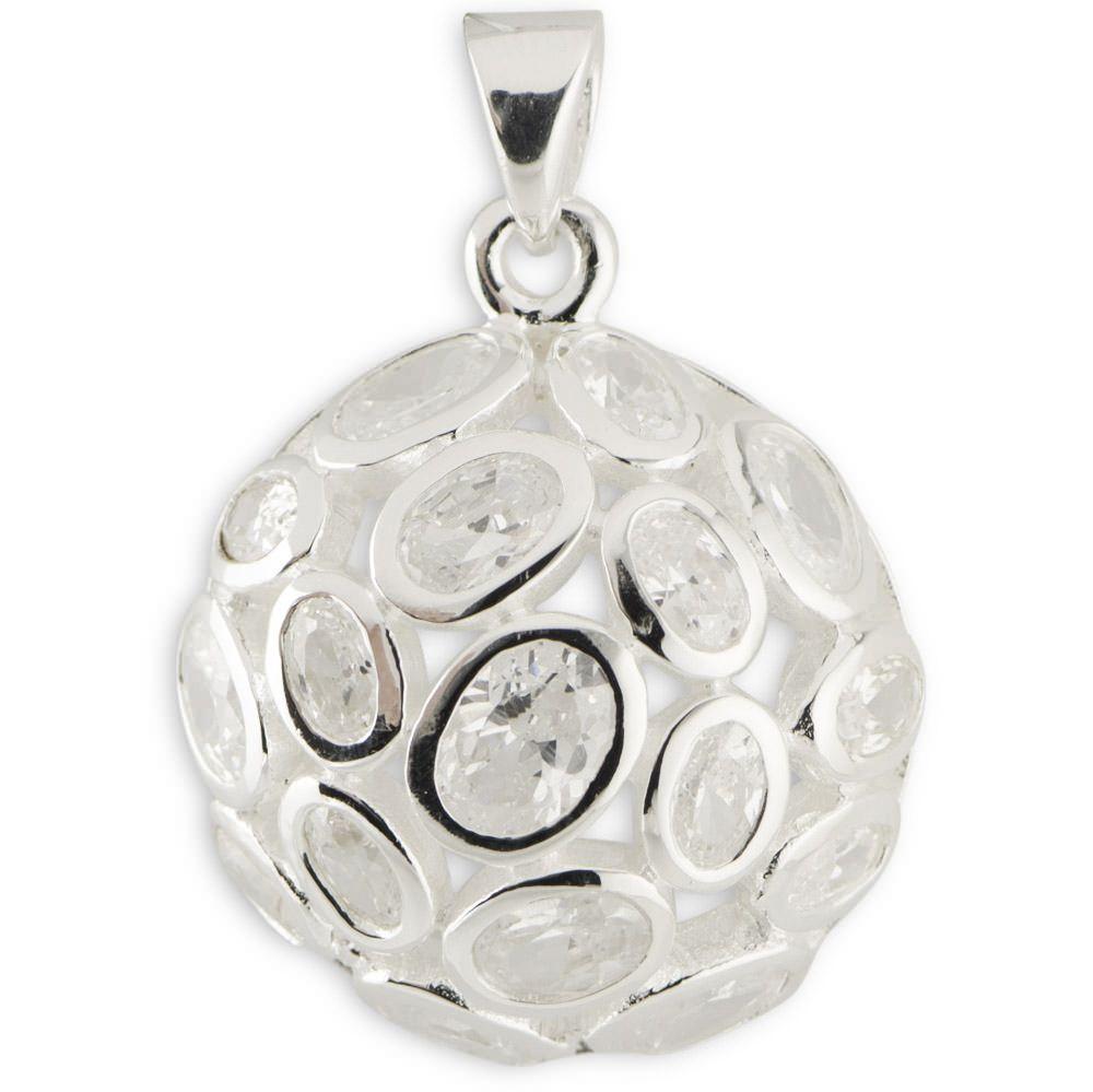Bezel CZ Sterling Silver Pendant in Silver color,  shape