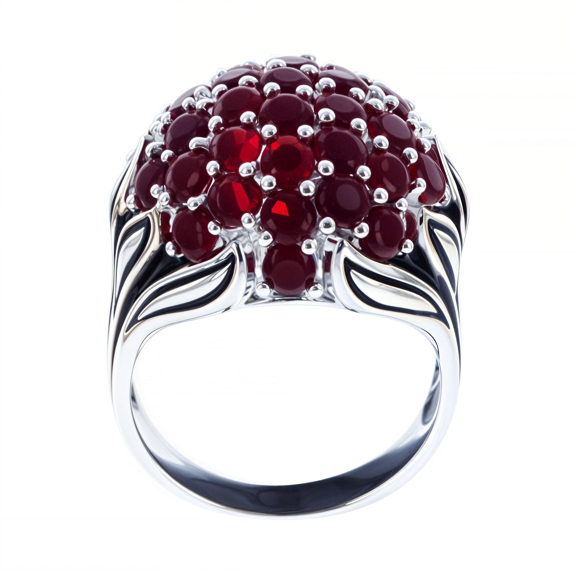 CZ Berry Sterling Silver Ring (Size 8) in Red color