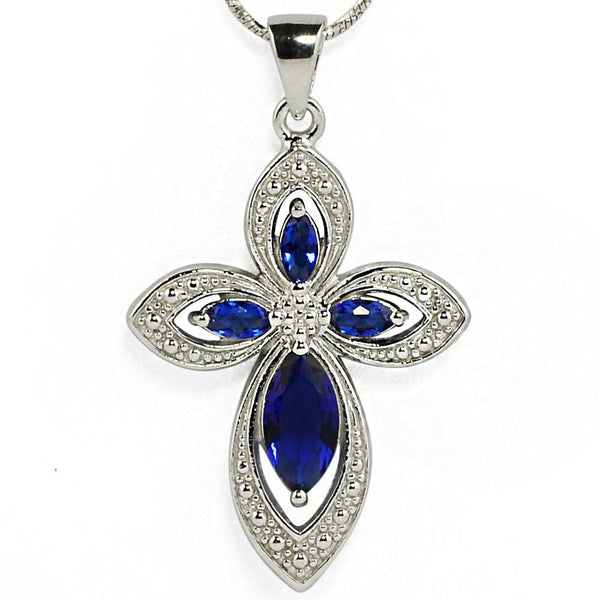 Midnight Blue Cross CZ Sterling Silver Pendant in  color,  shape