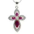 Violet Red Cross CZ Sterling Silver Pendant in Red color,  shape