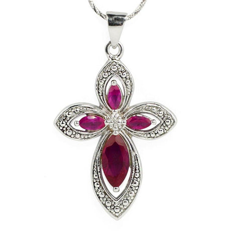 Violet Red Cross CZ Sterling Silver Pendant in Red color,  shape