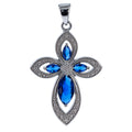 Midnight Blue Cross CZ Sterling Silver Pendant in  color