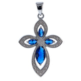 Midnight Blue Cross CZ Sterling Silver Pendant in  color