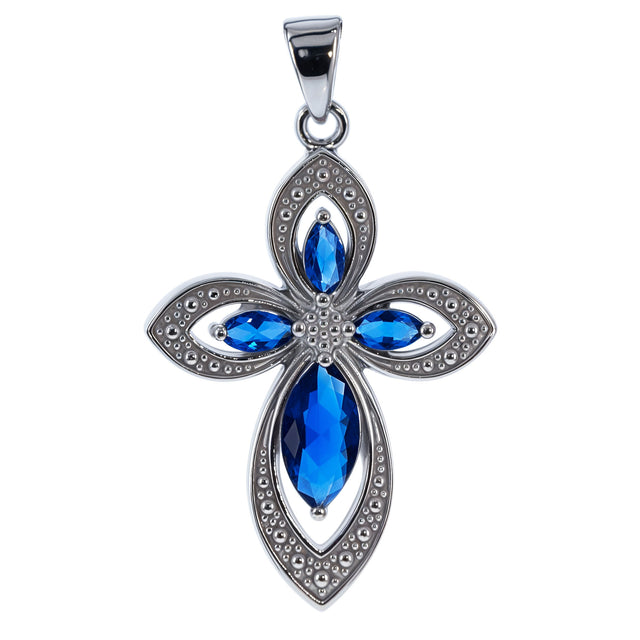 Midnight Blue Cross CZ Sterling Silver Pendant in  color