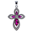 Violet Red Cross CZ Sterling Silver Pendant in Red color