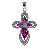 Violet Red Cross CZ Sterling Silver Pendant in Red color