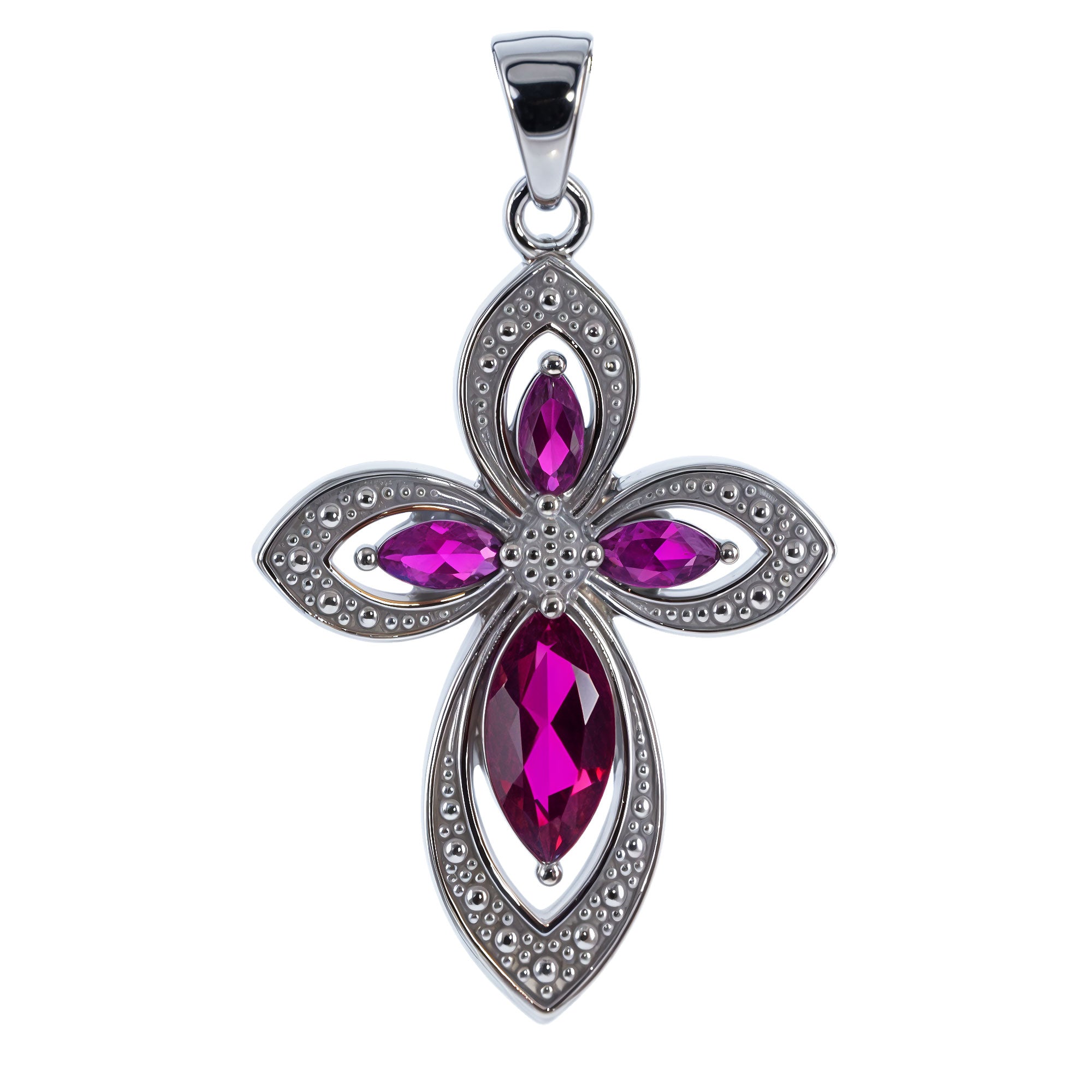 Violet Red Cross CZ Sterling Silver Pendant in Red color