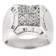 CZ Rhodium Plated Sterling Silver Men's Ring (Size 10) in Silver color