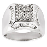 CZ Rhodium Plated Sterling Silver Men's Ring (Size 10) in Silver color