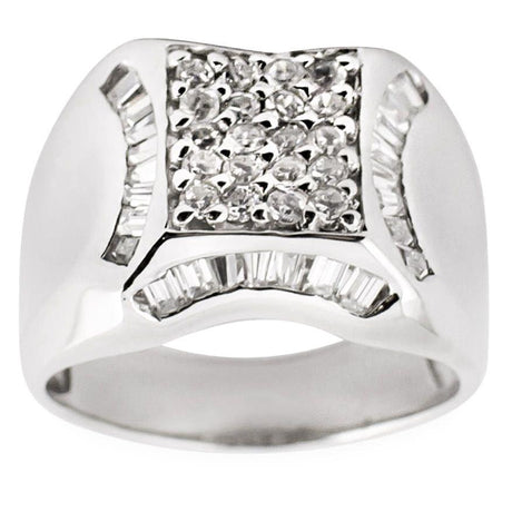 CZ Rhodium Plated Sterling Silver Men's Ring (Size 10) in Silver color