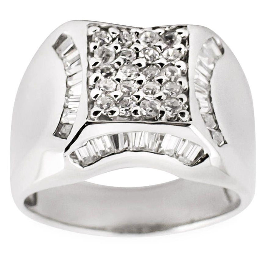 CZ Rhodium Plated Sterling Silver Men's Ring (Size 10) in Silver color