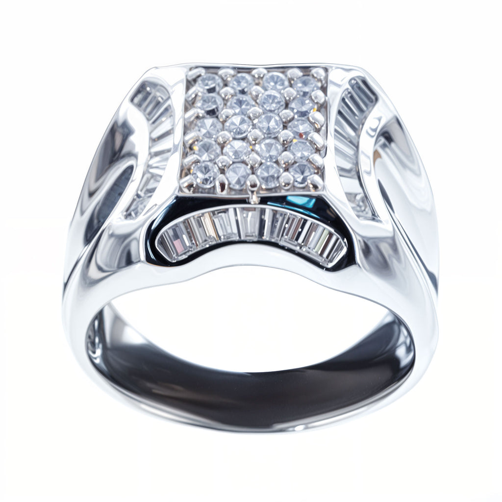 CZ Rhodium Plated Sterling Silver Men's Ring (Size 10) in Silver color