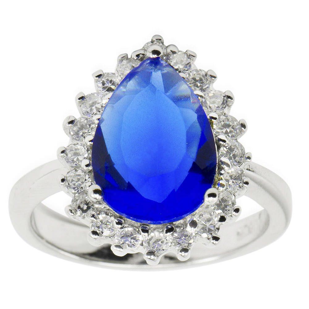 CZ Sterling Silver Ring (Size 7) in Blue color,  shape