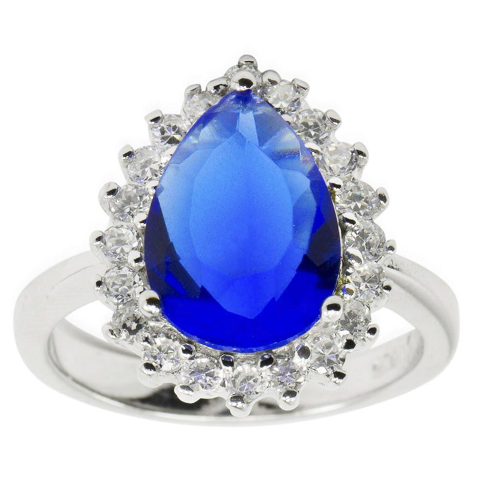 CZ Sterling Silver Ring (Size 7) in Blue color