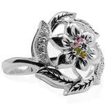 Colored Enamel CZ Flower Sterling Silver Ring (Size 6,7,8) in Silver color,  shape