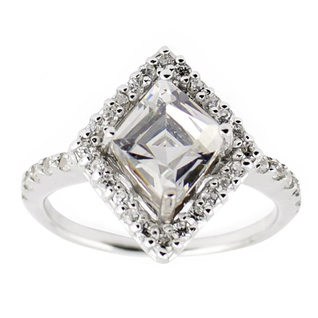 Elegant CZ Sterling Silver Ring (Size 7) in Silver color,  shape