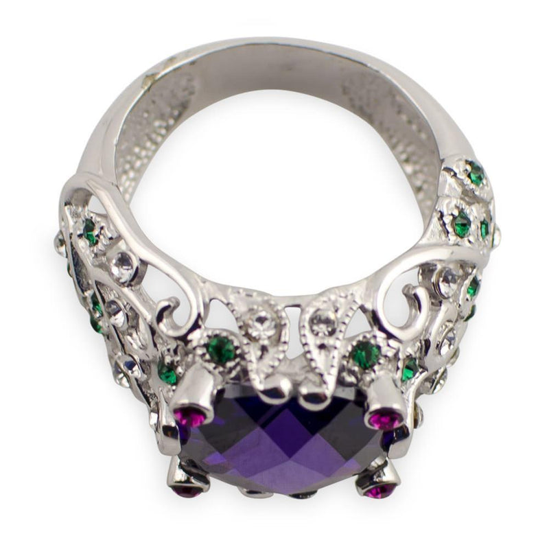 Crystal Glass CZ Design Sterling Silver Ring (Size 8)