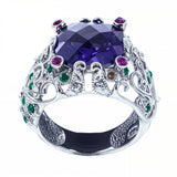 Crystal Glass CZ Design Sterling Silver Ring (Size 7) in Silver color