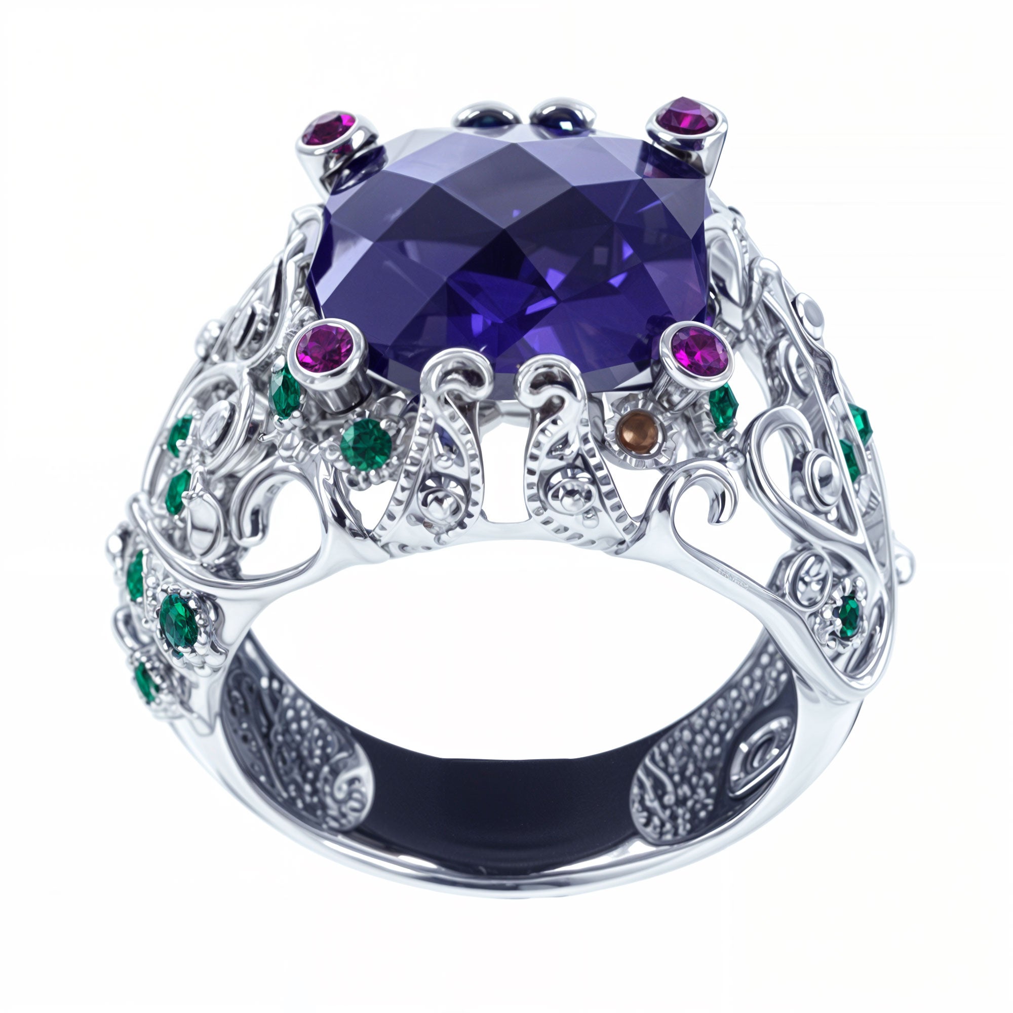 Crystal Glass CZ Design Sterling Silver Ring (Size 8) in Purple color