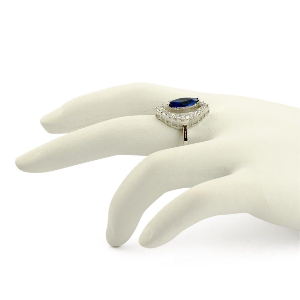 Blue  Rhodium CZ Sterling Silver Ring (Size 6) , dimensions in inches: 0.9 x  x