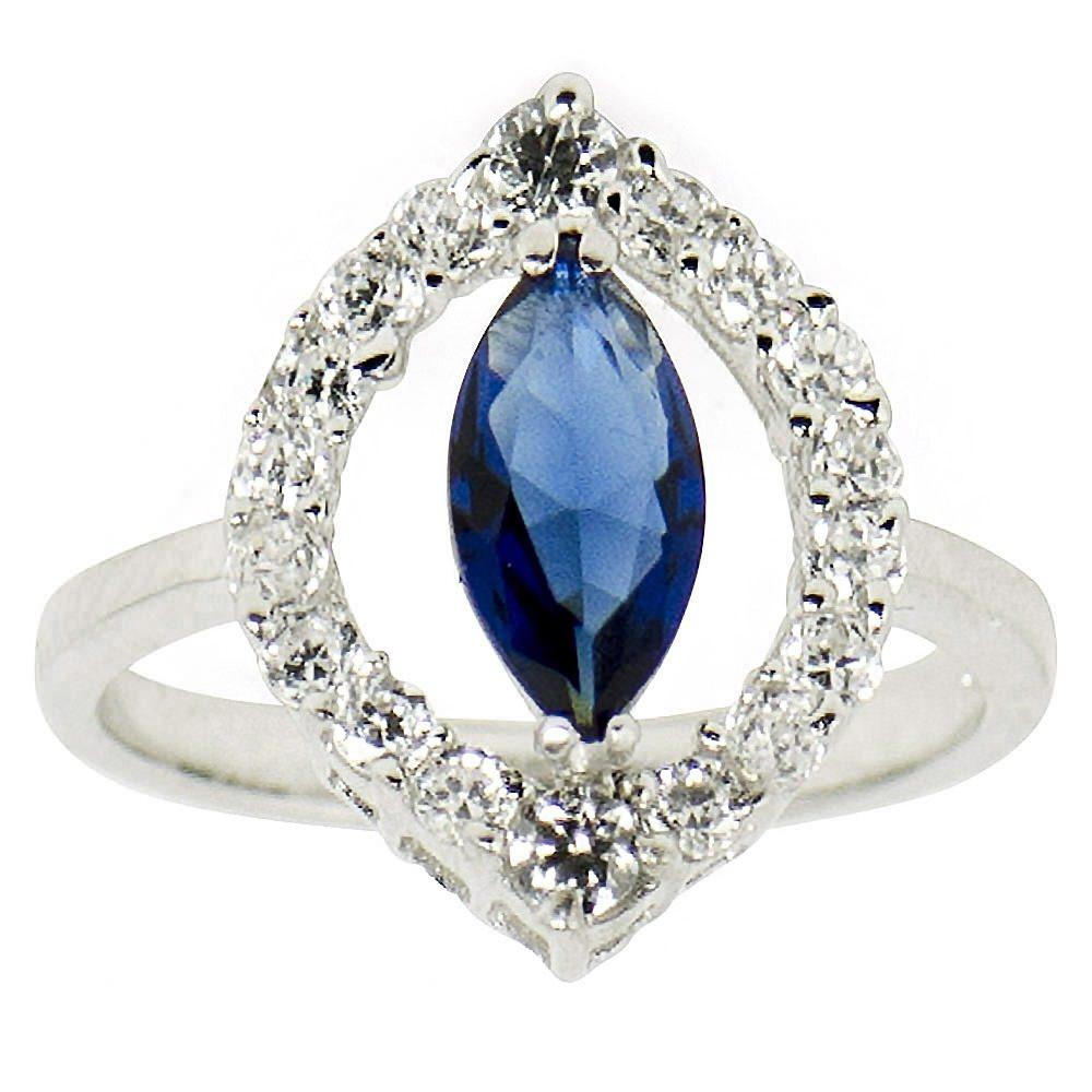 Blue Rhodium CZ Sterling Silver Ring (Size 8) in Blue color