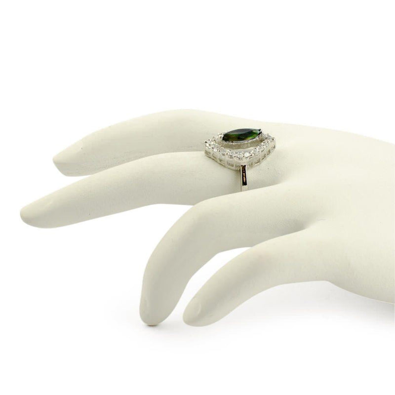 Green Rhodium CZ Sterling Silver Ring (Size 6)