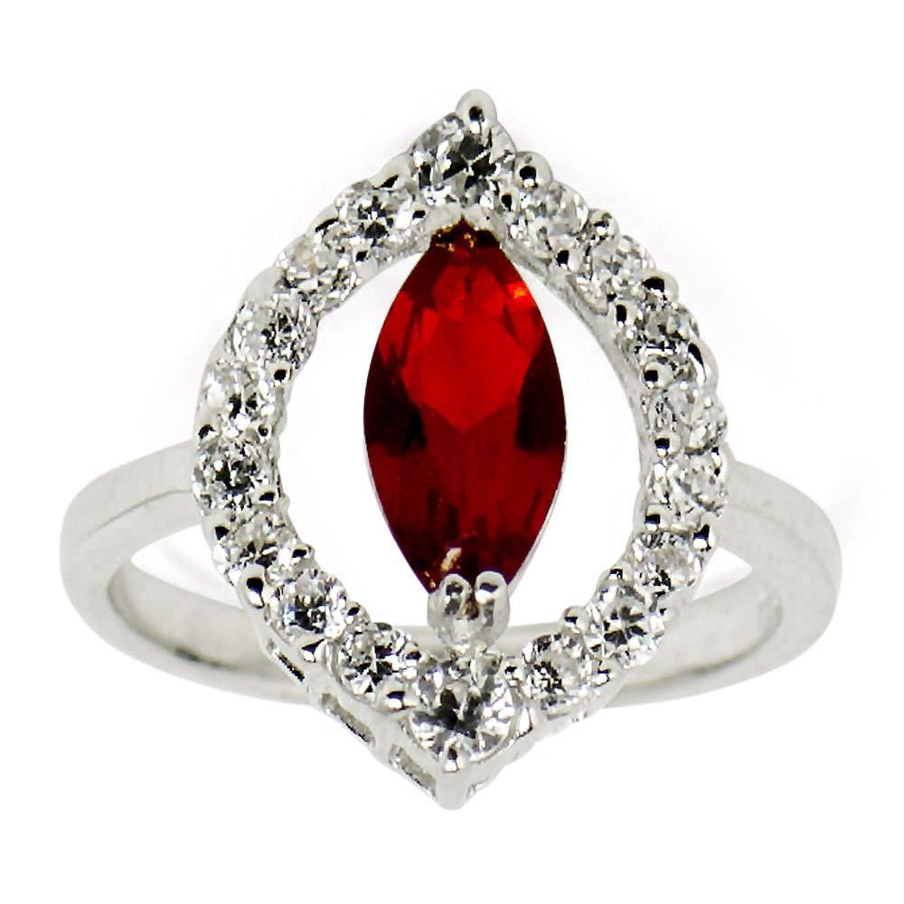 Red Rhodium CZ Sterling Silver Ring (Size 6) in Red color,  shape