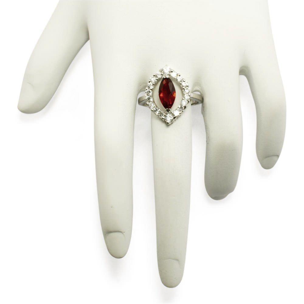 Red Rhodium CZ Sterling Silver Ring (Size 6) , dimensions in inches: 0.9 x  x