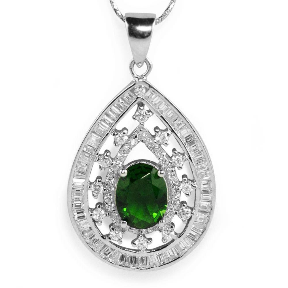 Forest Green Teardrop CZ Sterling Silver Pendant in Green color,  shape
