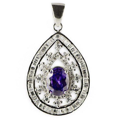 Purple Teardrop CZ Sterling Silver Pendant in Purple color