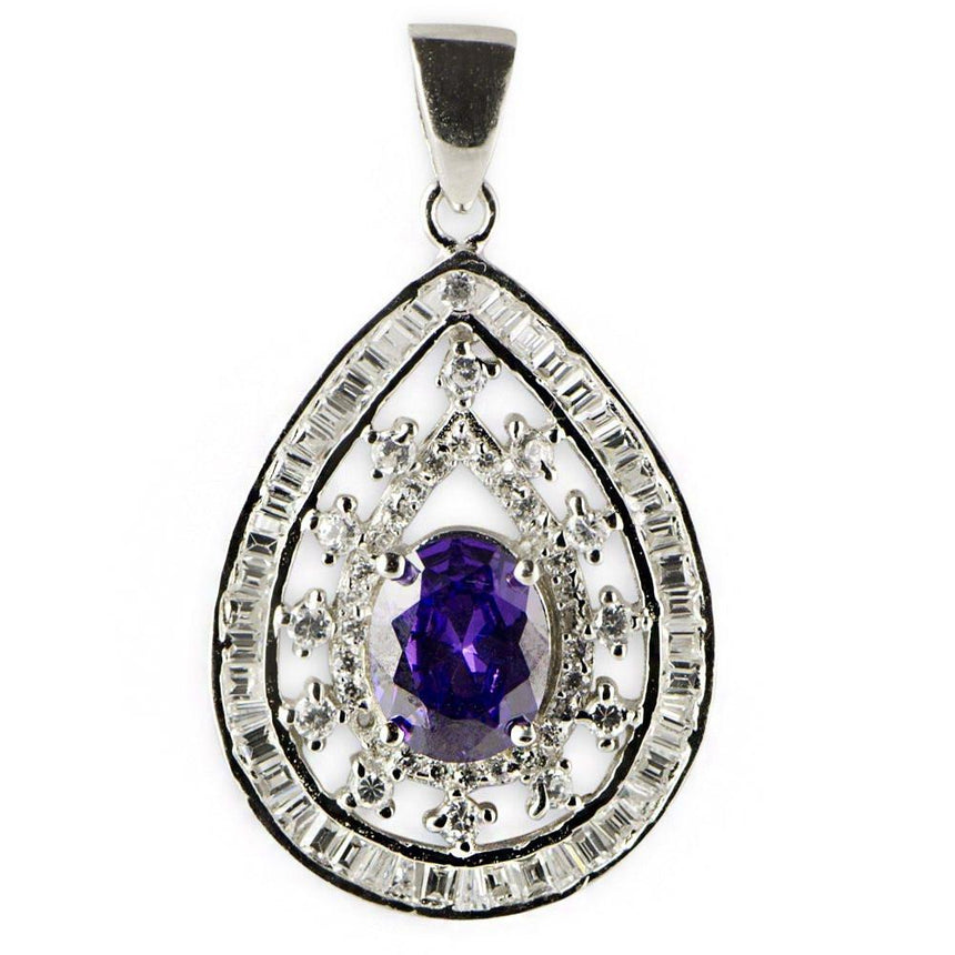Purple Teardrop CZ Sterling Silver Pendant in  color