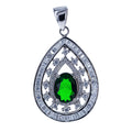 Forest Green Teardrop CZ Sterling Silver Pendant in Green color