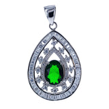 Forest Green Teardrop CZ Sterling Silver Pendant in Green color