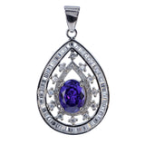 Purple Teardrop CZ Sterling Silver Pendant in Purple color