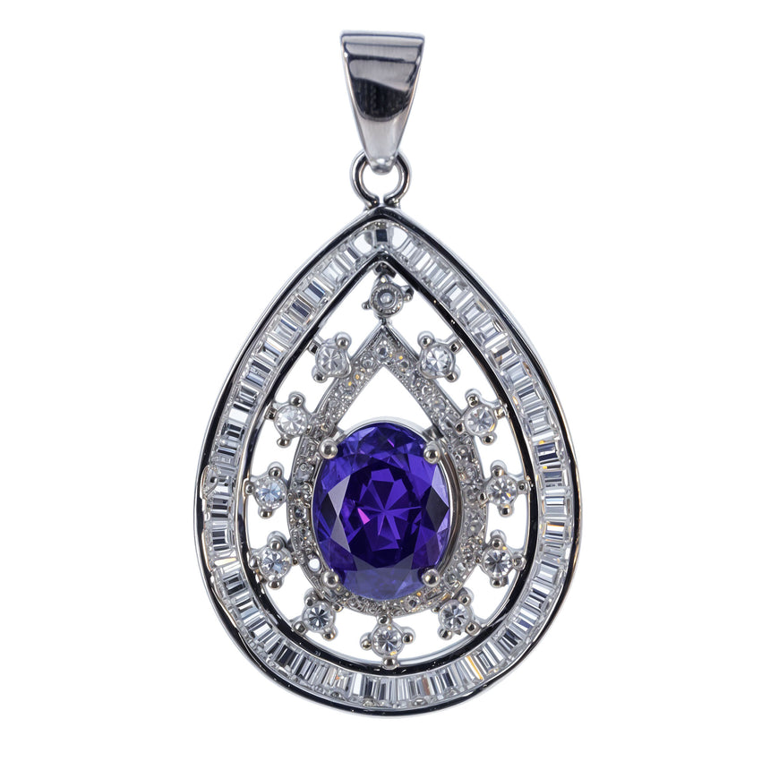 Purple Teardrop CZ Sterling Silver Pendant in Purple color