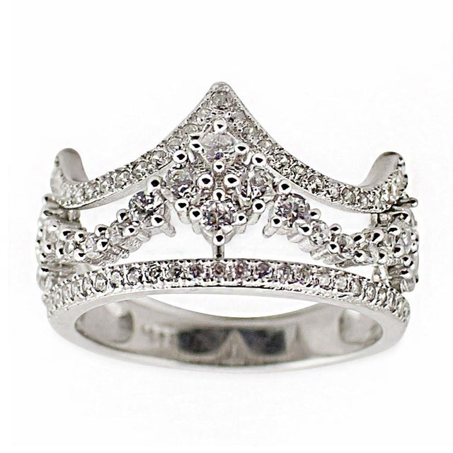 CZ Crown Sterling Silver Ring (Size 7) in Silver color,  shape