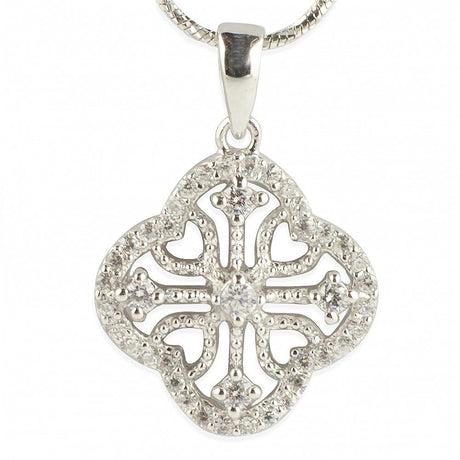 Rhodium Plated CZ Sterling Silver Pendant in Silver color