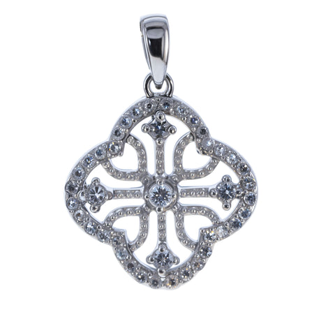 Rhodium Plated CZ Sterling Silver Pendant in Silver color