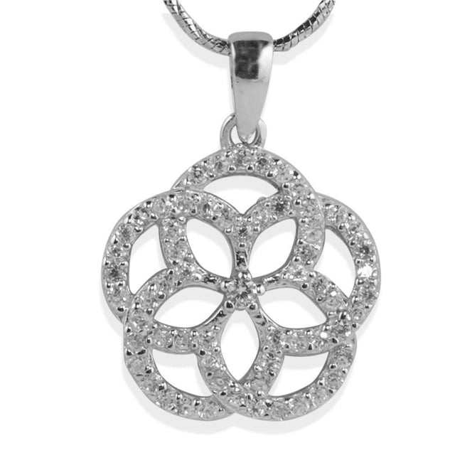 Rhodium Plated CZ Sterling Silver Pendant in Silver color,  shape
