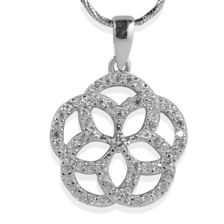 Rhodium Plated CZ Sterling Silver Pendant in Silver color