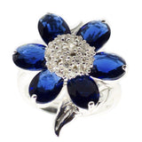 Midnight Blue Flower Sterling Silver Ring (Size 7) in Blue color,  shape